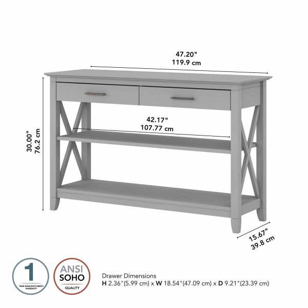 Bush Furniture Key West Console Table with Drawers and Shelves in Cape Cod Gray