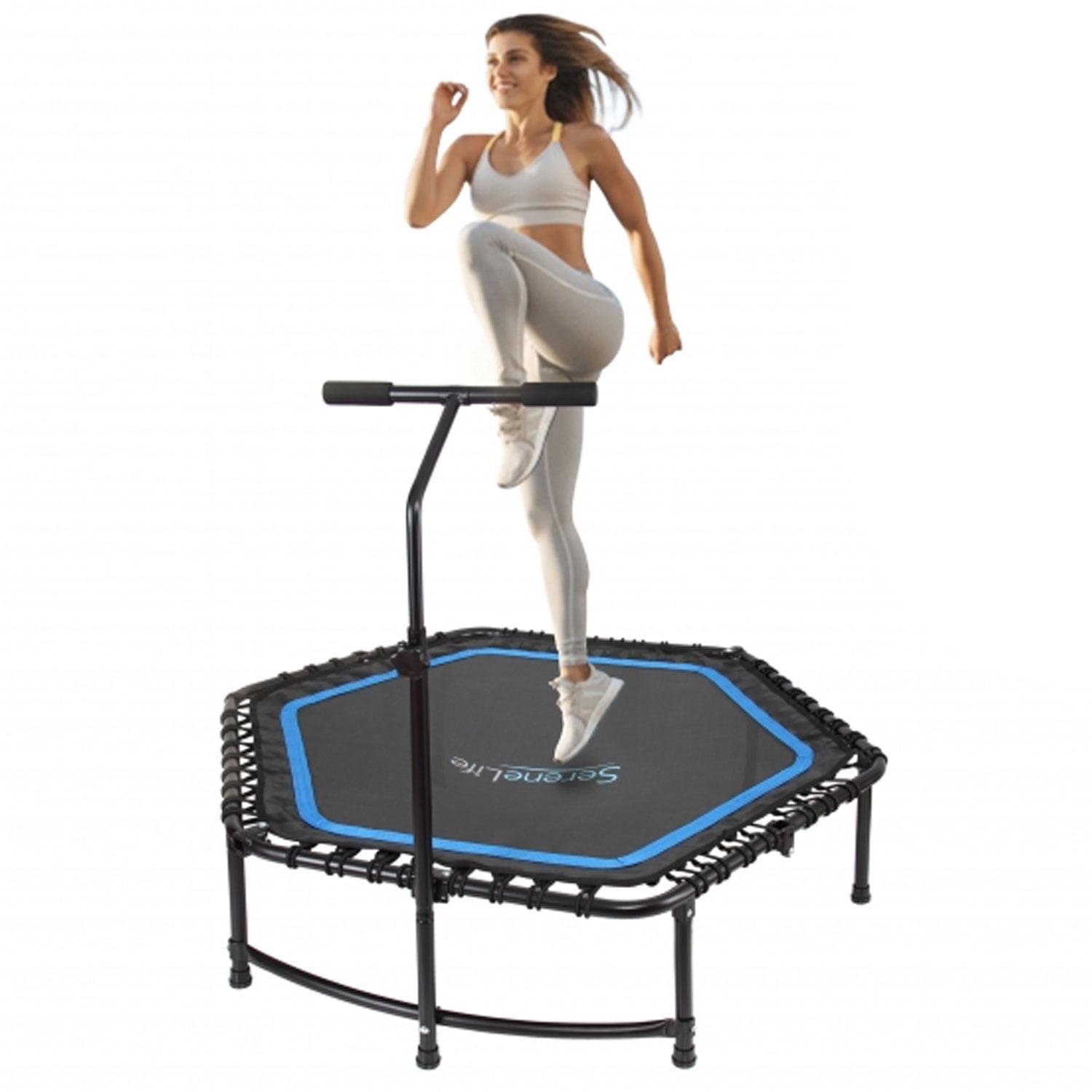 SereneLife SLELT518  Pro Aerobics Fitness Trampoline  Portable Gym Sports Trampoline with Adjustable Handrail