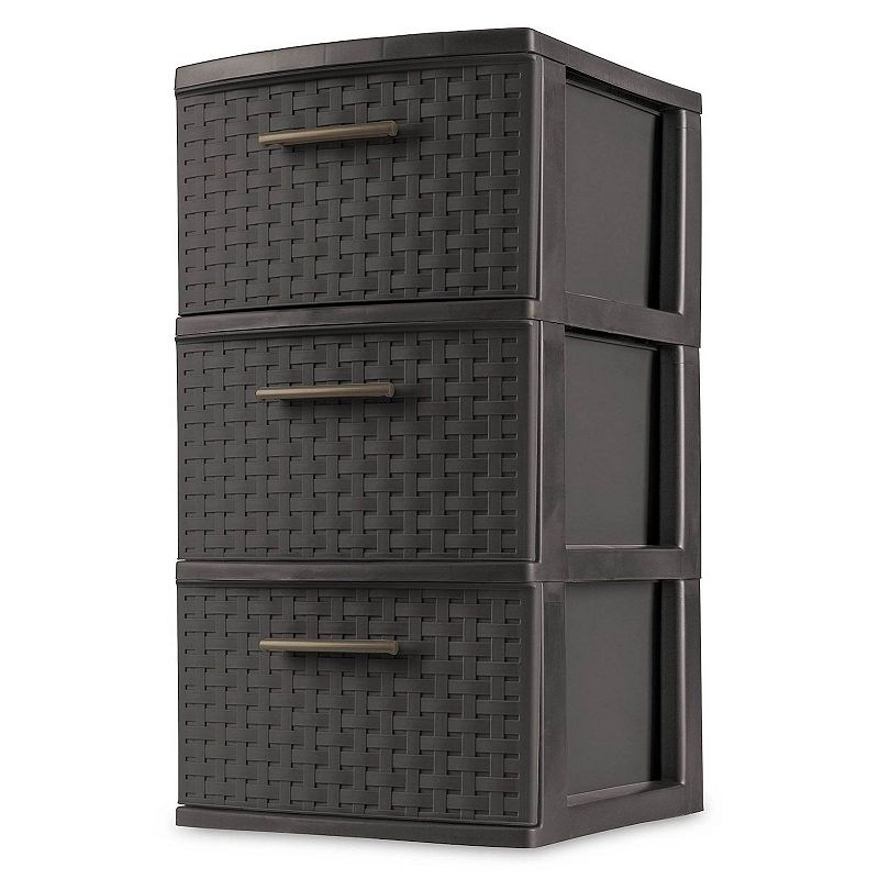 Sterilite 3 Drawer Wicker Weave Decorative Storage Tower， Espresso (2 Pack)