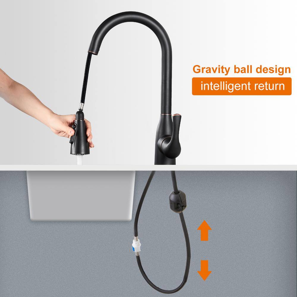 Zalerock Single Handle Pull Down Sprayer Kitchen Faucet with Deckplate Included in Oil Rubbed Bronze HLTHP023