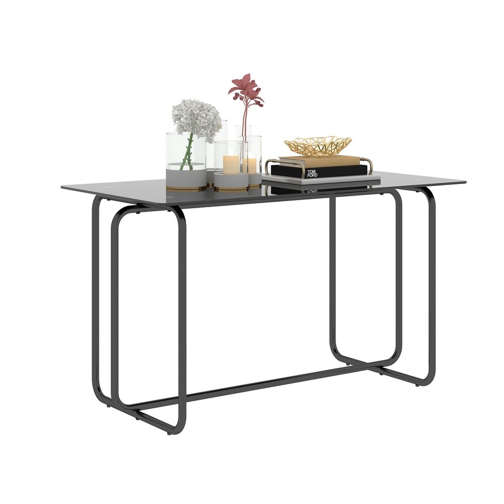 Modern Rectangle Dining Table Tempered Glass Tabletop with Metal Frame