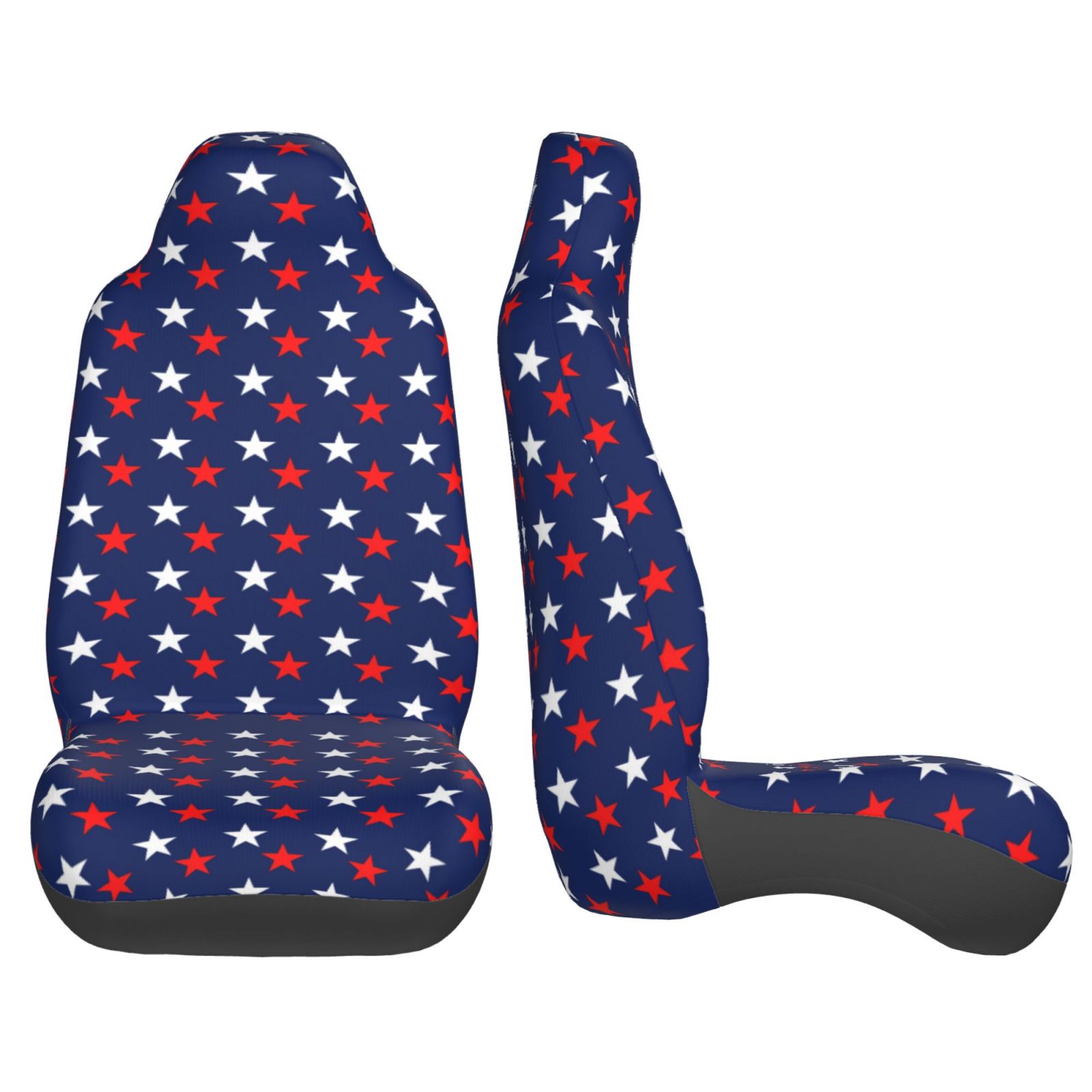 TEQUAN Front Seat Covers， America Patriotic Red White Blue Stars Pattern 2 Piece Car Seat Cover Fit Most Car SUV Truck Van