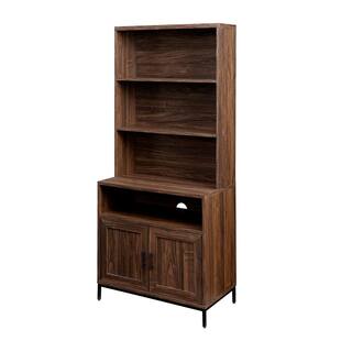 Welwick Designs 64 in. Dark Walnut Wood Modern Bookcase Hutch with Cabinet HD9201