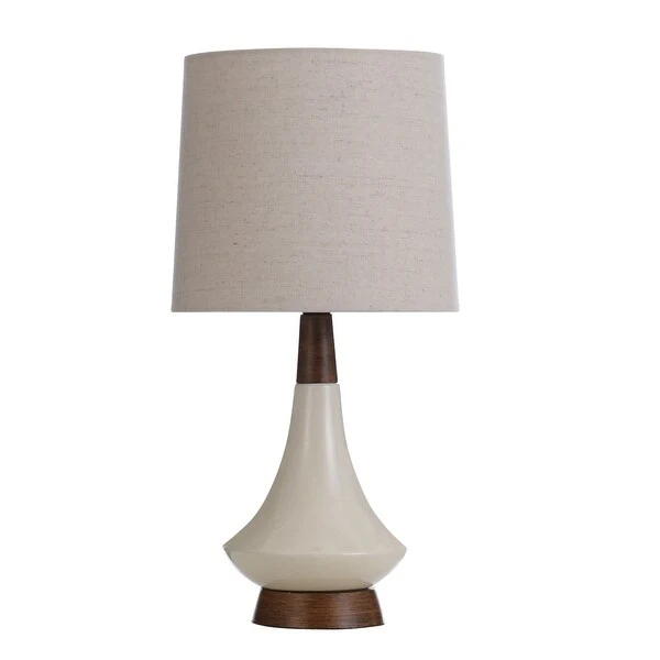 Poly Resin and Ceramic Table Lamp - Faux Wood， Cream Finish - White Hardback Styrene Shade