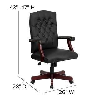 Flash Furniture Martha Washington Faux Leather Swivel Executive Chair in Black Leather with Arms 801LLF05BKLEA