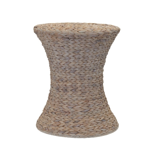 Stained Water Hyacinth Wicker Stool， Handwoven Wicker Braid with Sturdy Metal Frame， Lightweight Hourglass Profile