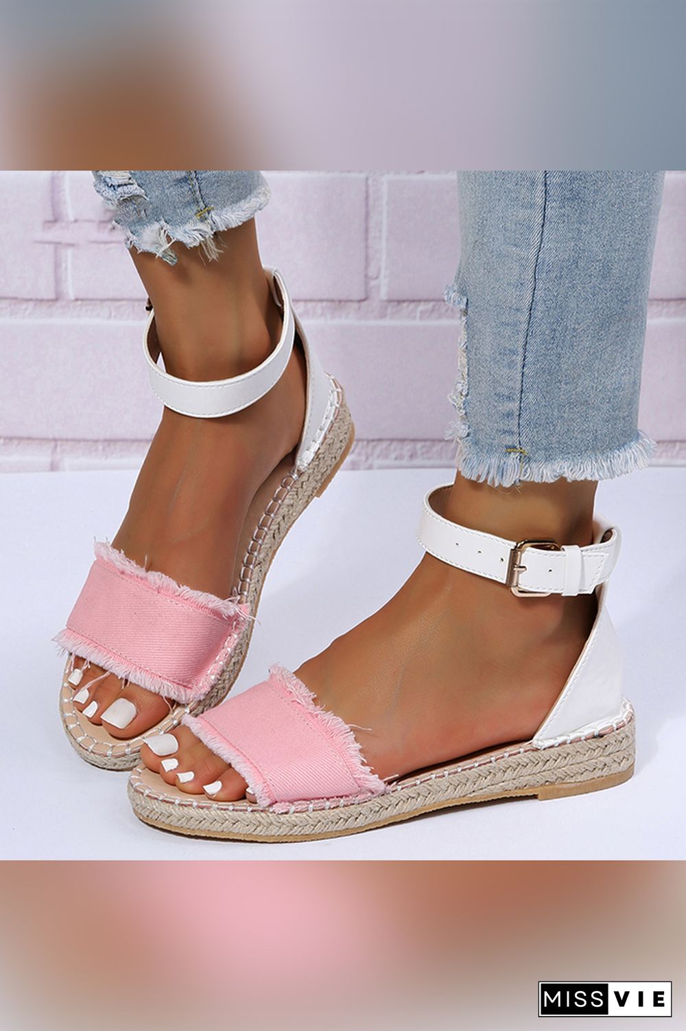 Open Toe One Band Color Block Flat Sandals