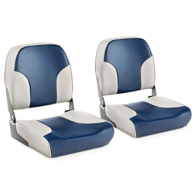 Costway 2 piece Folding Boat Seat Set With Sponge Padding amp Aluminum Hinges Low Back Blue