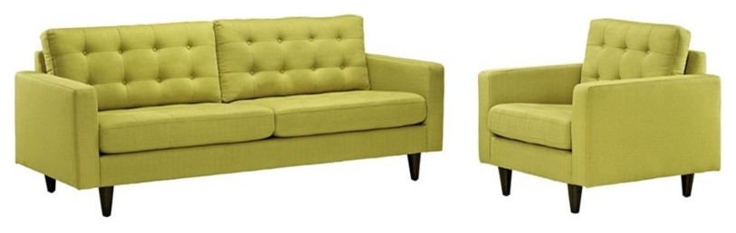 Modway Empress Modern Fabric 2 Piece Sofa Set in Wheatgrass Green   Midcentury   Living Room Furniture Sets   by Homesquare  Houzz