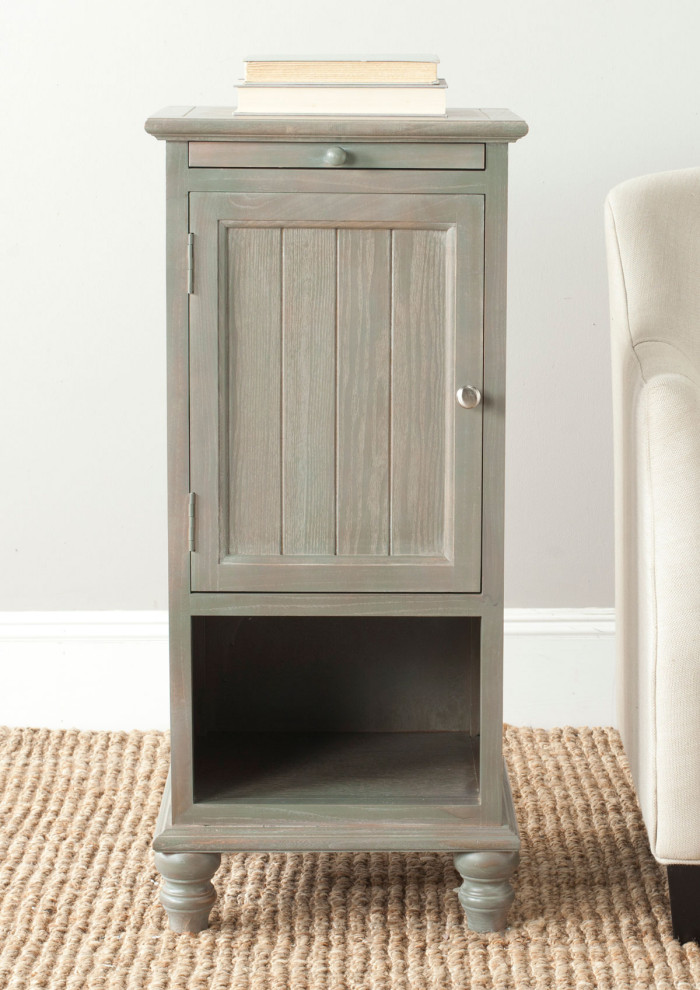 Carl One Cabinet End Table With Pull Out Tray Ash Gray   French Country   Side Tables And End Tables   by Peachtree Fine Furniture  Houzz