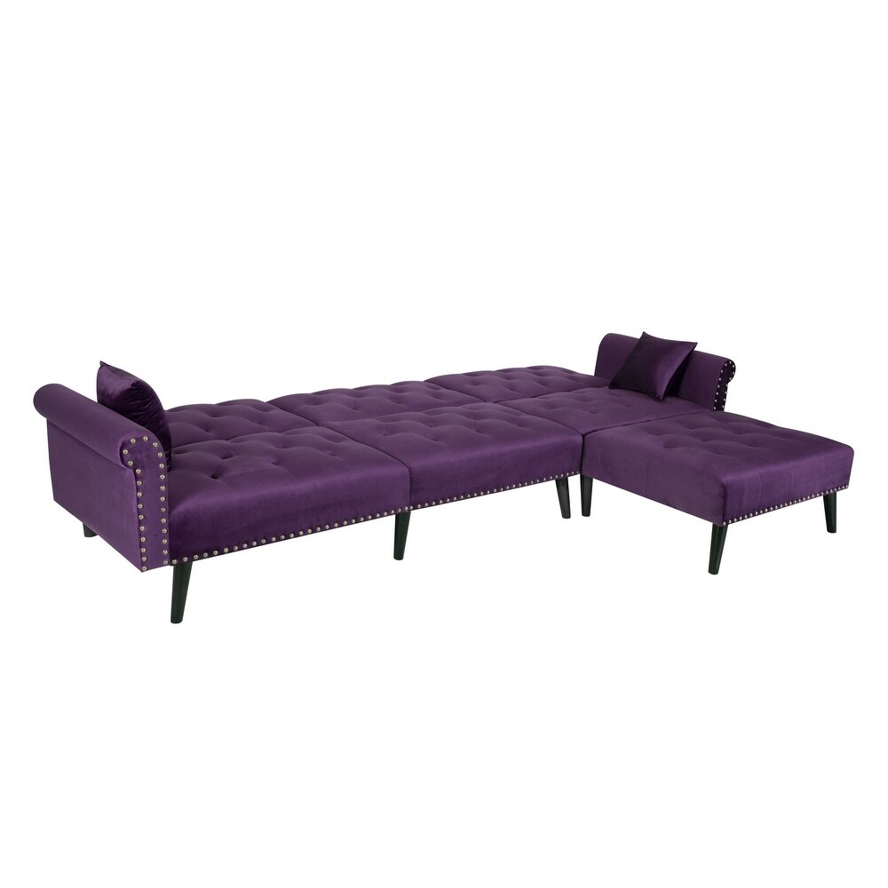 Modern Velvet Convertible Sofa Bed Sleeper with Nailheads