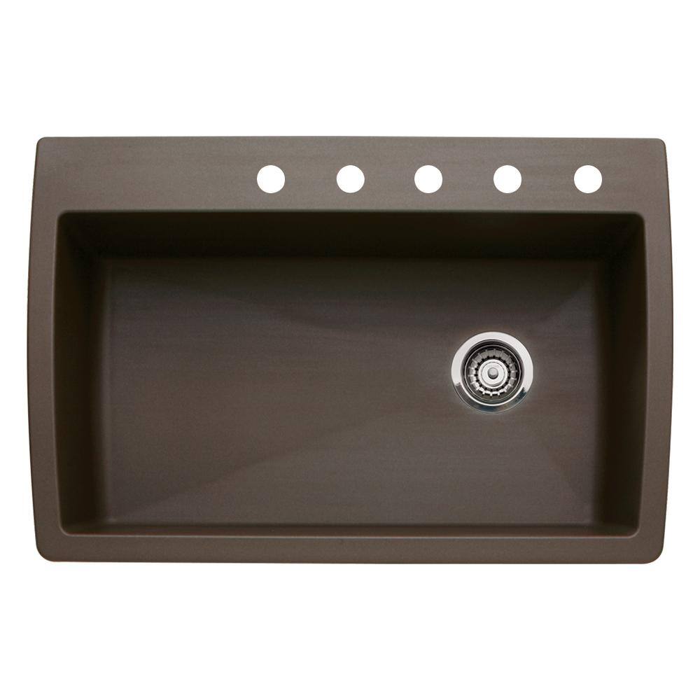 Blanco Diamond Dual-Mount Granite 33.5 in. 5-Hole Single Bowl Kitchen Sink in Cafe Brown 440192-5