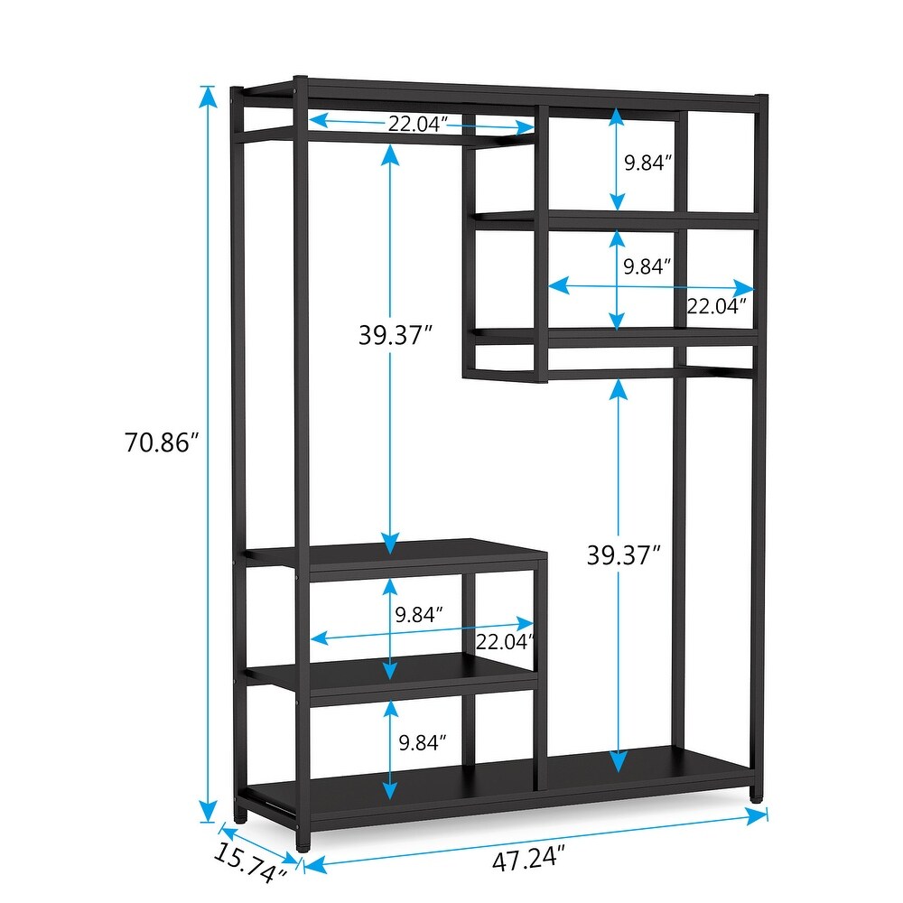 Large closet organizer Double Hanging Rod Clothes Garment Racks with Storage Shelves