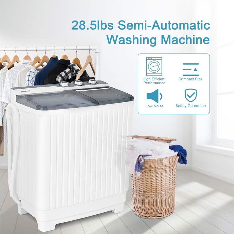 28.5 LBS Portable Washing Machine Built-in Drain Pump, 2-in-1 Twin Tub Top Load Washer Dryer Combo for RV Dorm