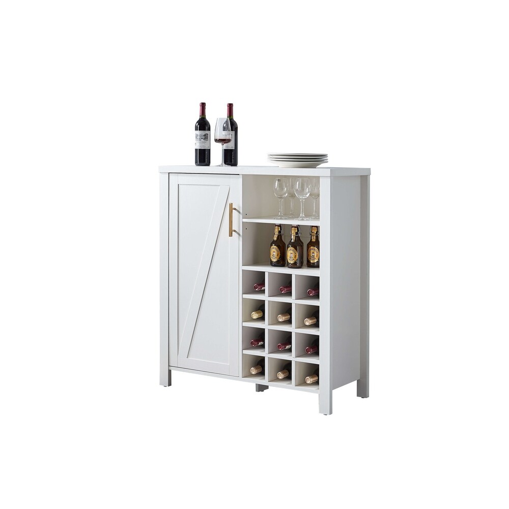 Farmhouse White Wine Cabinet with 12 Bottle Rack and Adjustable Shelves