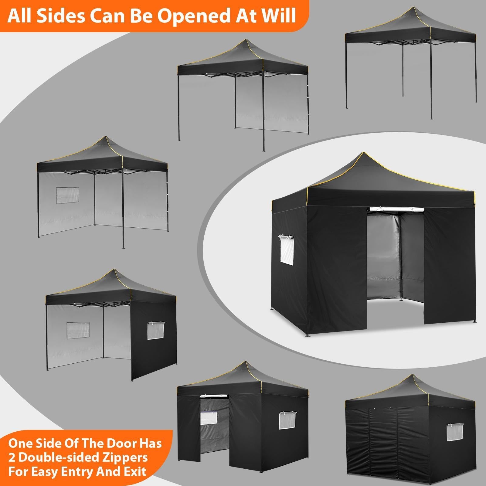 Likein 10x10Ft Pop Up Canopy Tent, Outdoor Camping Canopy with 4 Removable Sidewalls, Festival Tailgate Event Craft Show Instant Shelter with Carry Bag - Warehouse Clearance Black