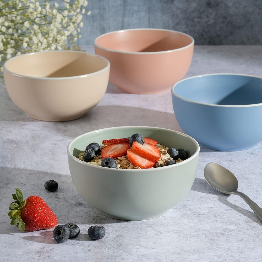 Spice By Tia Mowry Creamy Tahini 4 Piece Round Stoneware Cereal Bowl Set in Assorted Matte