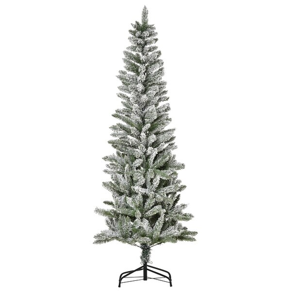 HOMCOM Slim Flocked Christmas Tree with Stand