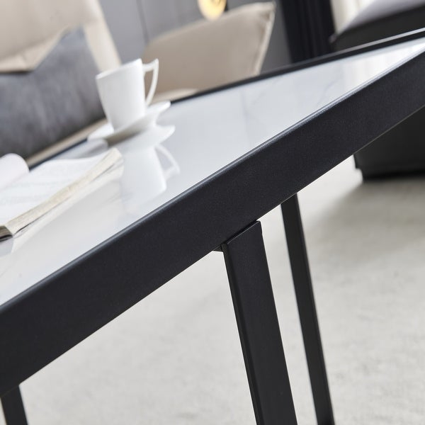 Minimalism Square Coffee Table with Sintered Stone Tabletop， Sofa Table with Black Metal Frame for Living Room， Office