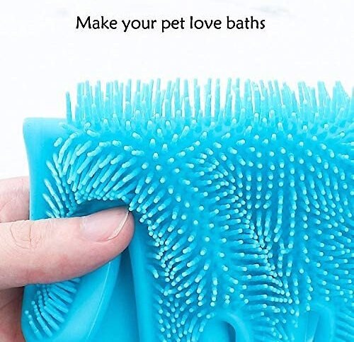 Pet Republique Long Sleeve Silicone Bathing Gloves with Foam Scrubbing Bristles For Dogs and Cats