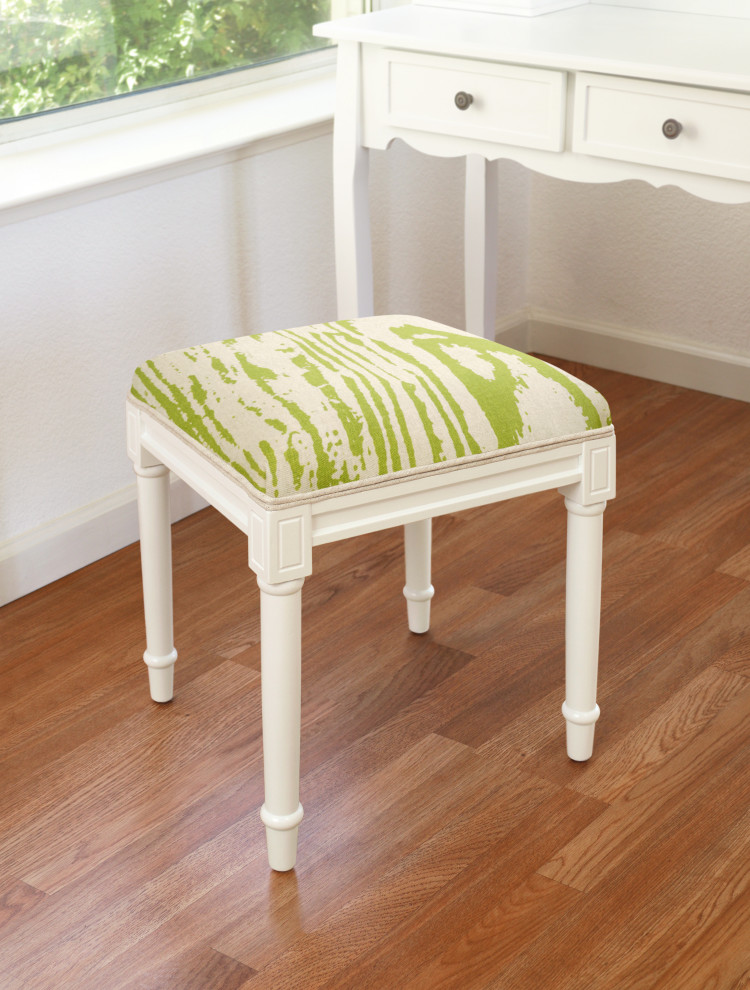 Faux Bois Chartreuse  Linen Upholstered Vanity Stool   Traditional   Vanity Stools And Benches   by 123 Creations  Houzz