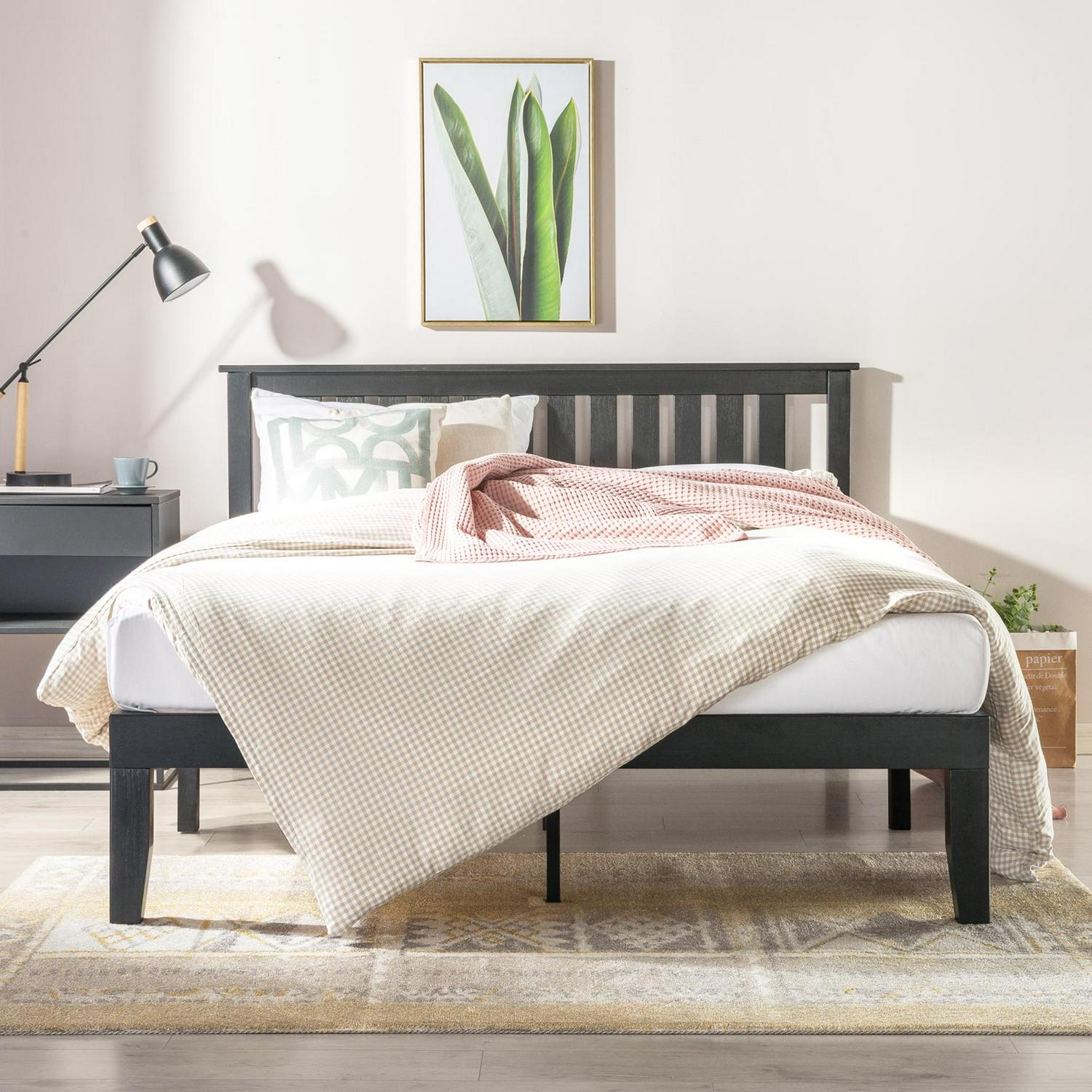 Mellow Marley Solid Wood Platform Bed with Headboard Black Queen  Crowdfused