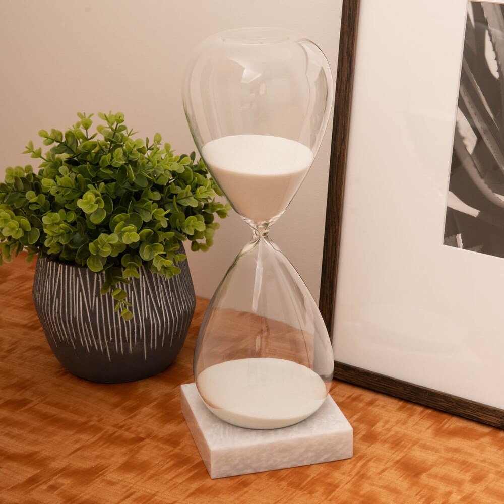 90 Minute Crystal Sand Timer with White Sand and Marble Base