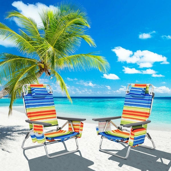 2PCS Folding Backpack Beach Chair 5-Position Outdoor Reclining Chairs