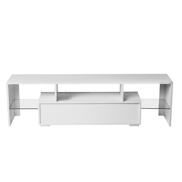 White morden TV Stand with LED Lights，high glossy front TV Cabinet， Can Be Assembled in Lounge Room