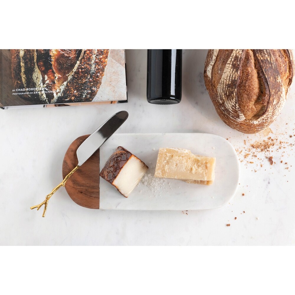 White Marble   Acacia Wood Serving Tray  White   Natural