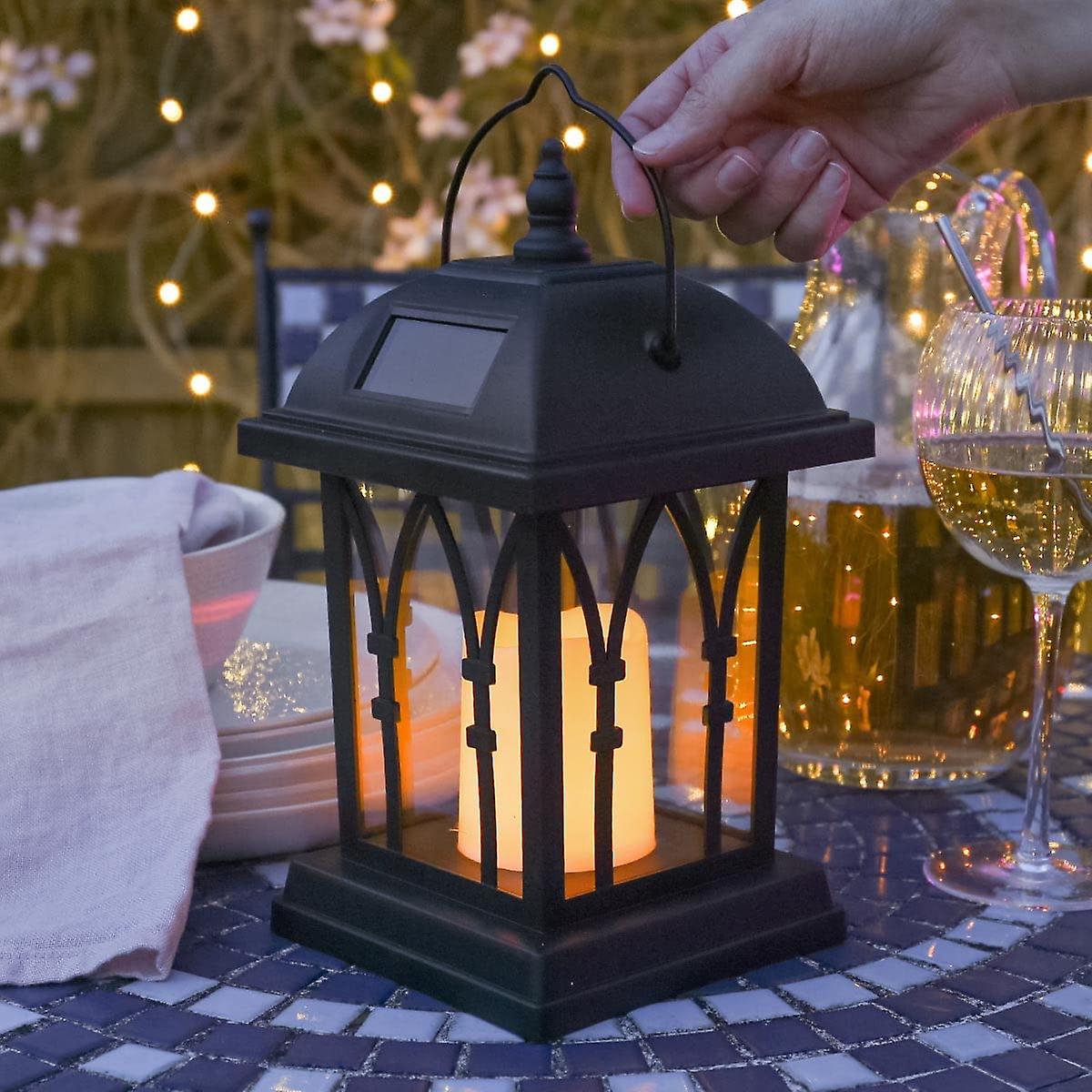 Night Light Outdoor Decorative Solar Lanterns Matte Black With Led Candle Lighting Waterproof Flickering Effect (27cm Height)