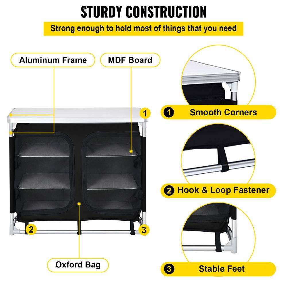 VEVOR Portable Folding Cook Station 39.4 in. W x 18.9 in. D x 33.1 in. H Camping Kitchen Table with Storage Organizer Black HWYDCFYCHSL384JPYV0