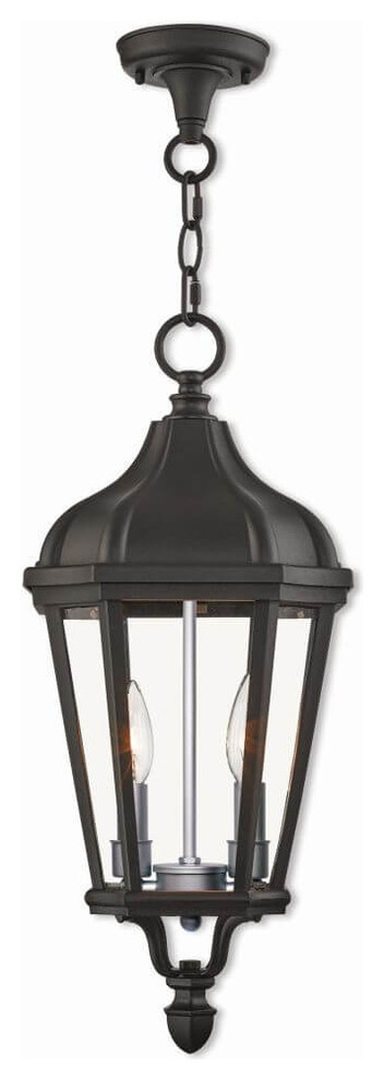 2 Light Textured Black Outdoor Pendant Lantern   Traditional   Outdoor Hanging Lights   by Designer Lighting and Fan  Houzz