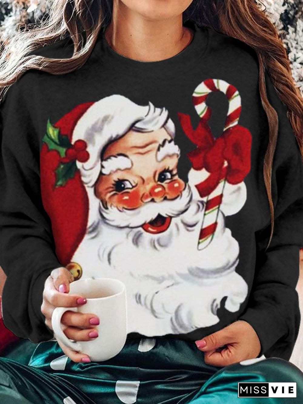 Women's Christmas Santa Print Sweatshirt