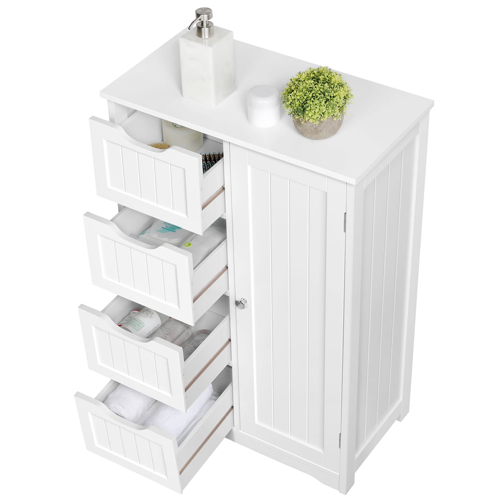 Wooden Bathroom Floor Cabinet Free Standing Storage Organizer White