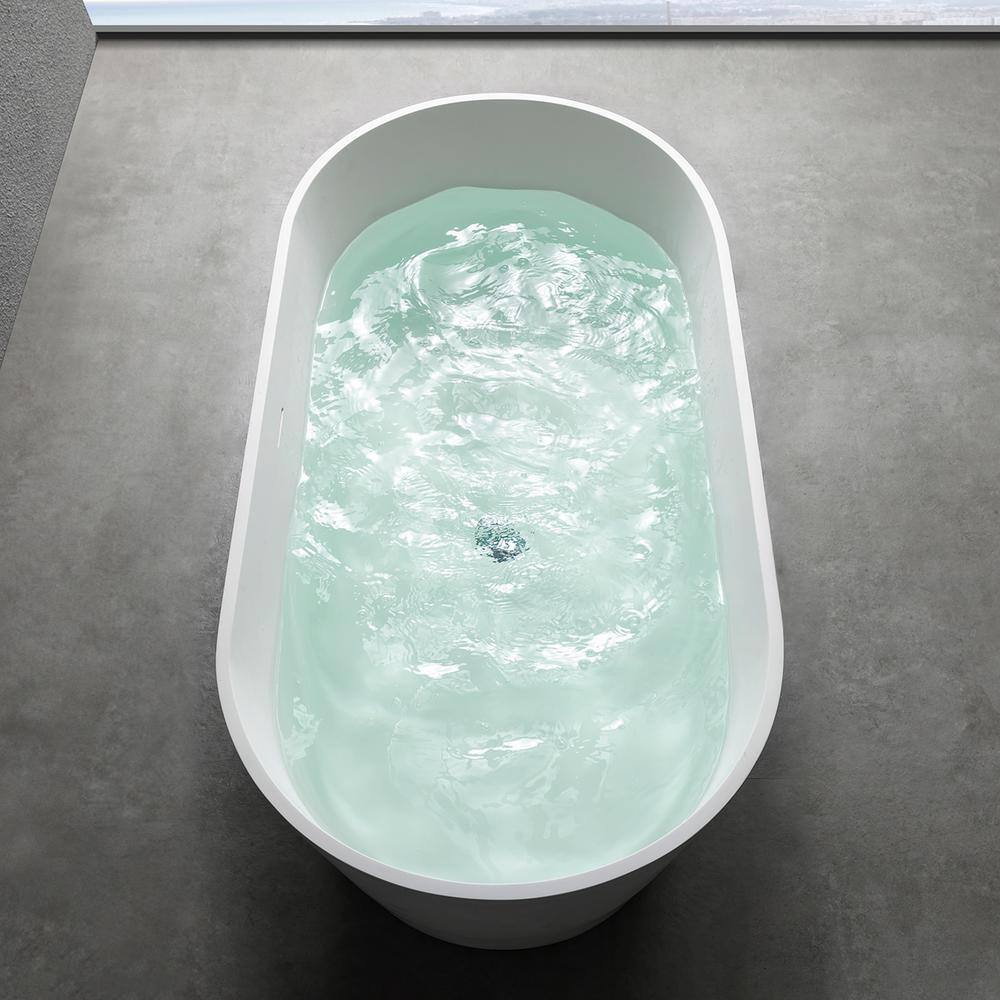 MEDUNJESS Maria 63 in. Stone Resin Solid Surface Matte Flatbottom Freestanding Bathtub in White FS304-1600