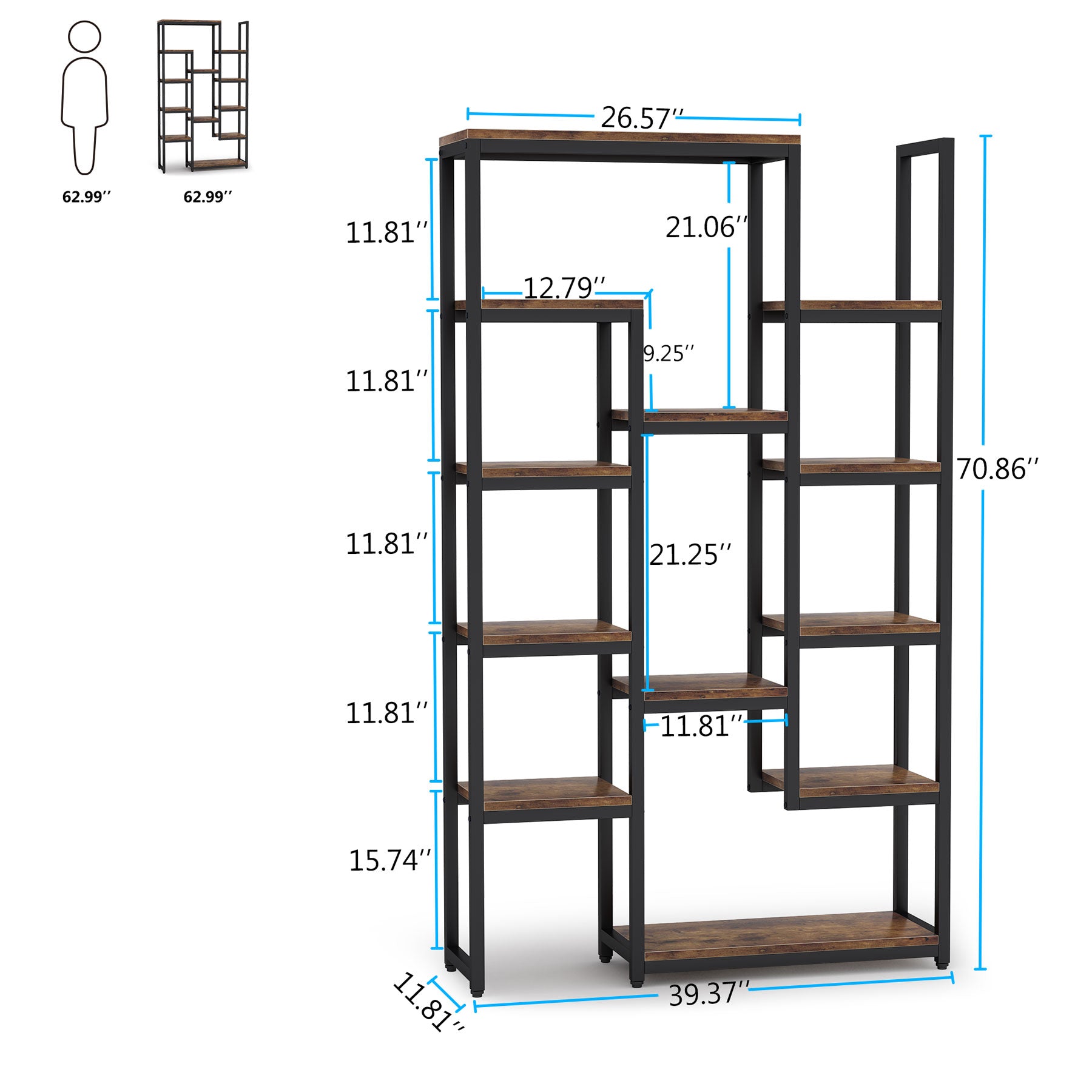 70.9 Bookshelf Display Bookcase with 12 Open Shelves