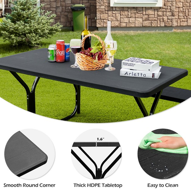 Costway Picnic Table Bench Set Outdoor Backyard Patio Garden Party Dining All Weather Black