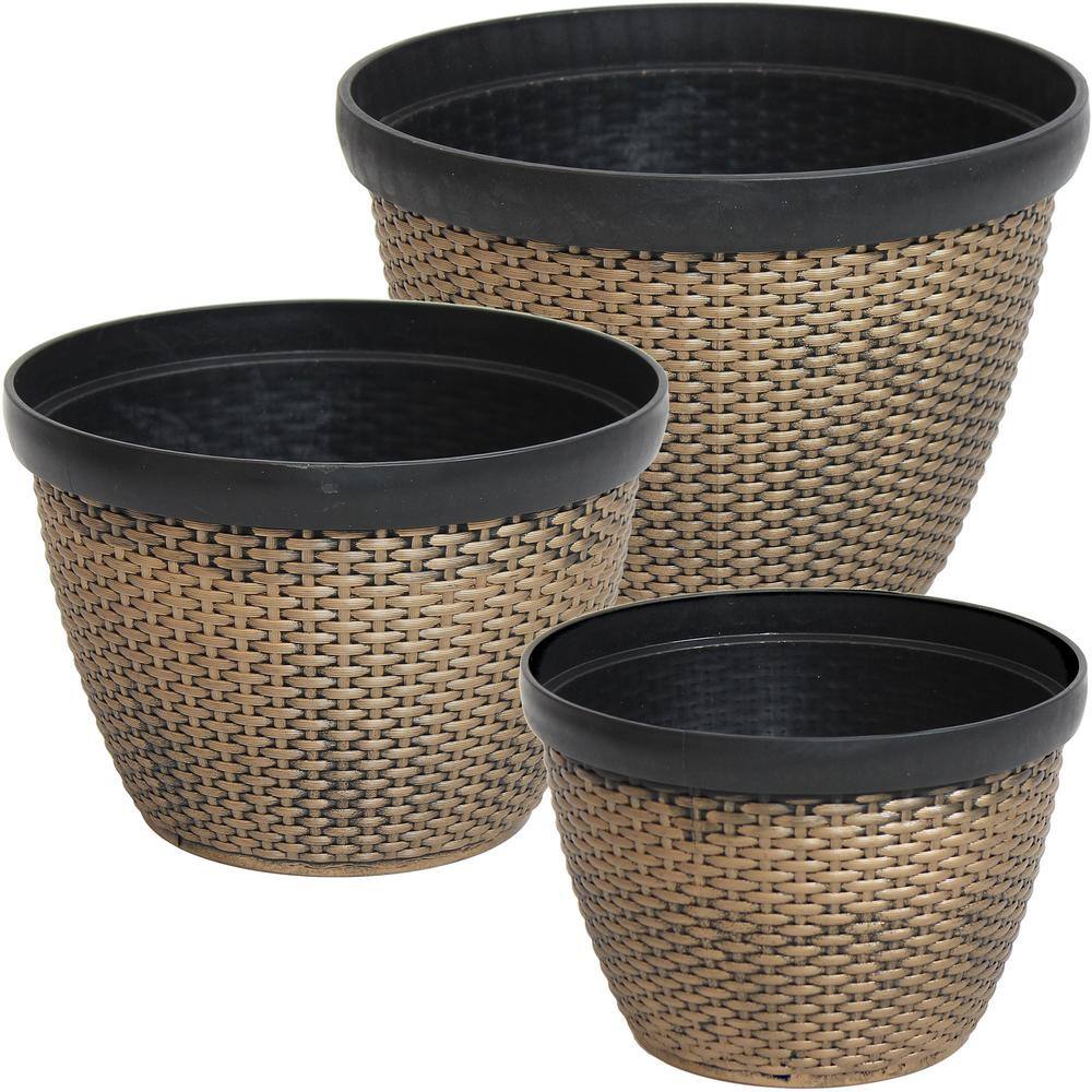 Sunnydaze Decor Resin Faux Basketweave Outdoor Planter (Set of 3) IEO-332