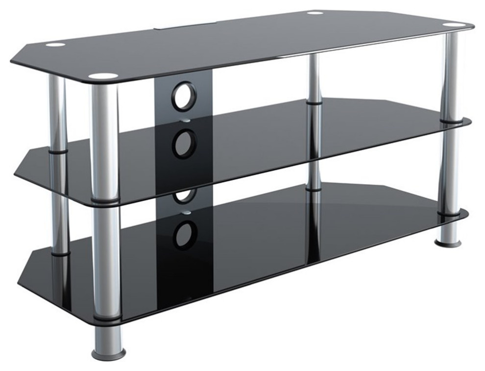 AVF Steel Glass TV Stand with Cable Management for up to 50 quotTVs in Black/Chrome   Contemporary   Entertainment Centers And Tv Stands   by Homesquare  Houzz