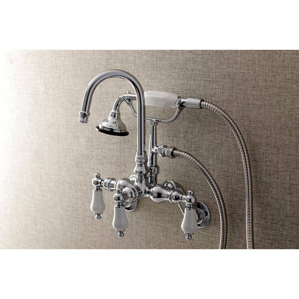 Kingston Brass Vintage Adjustable Center 3-Handle Claw Foot Tub Faucet with Handshower in Chrome HAE306T1