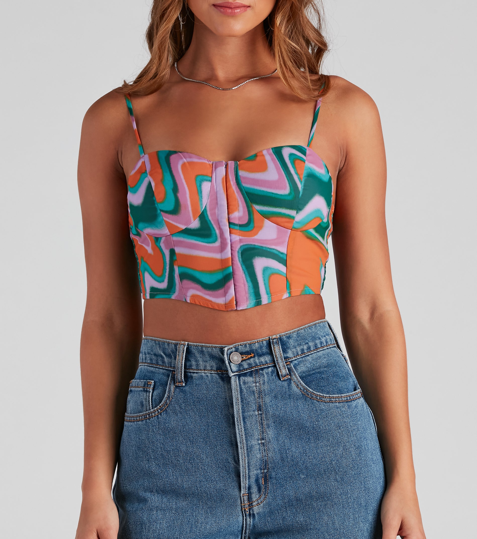 Silent Disco Swirl Print Corset Top