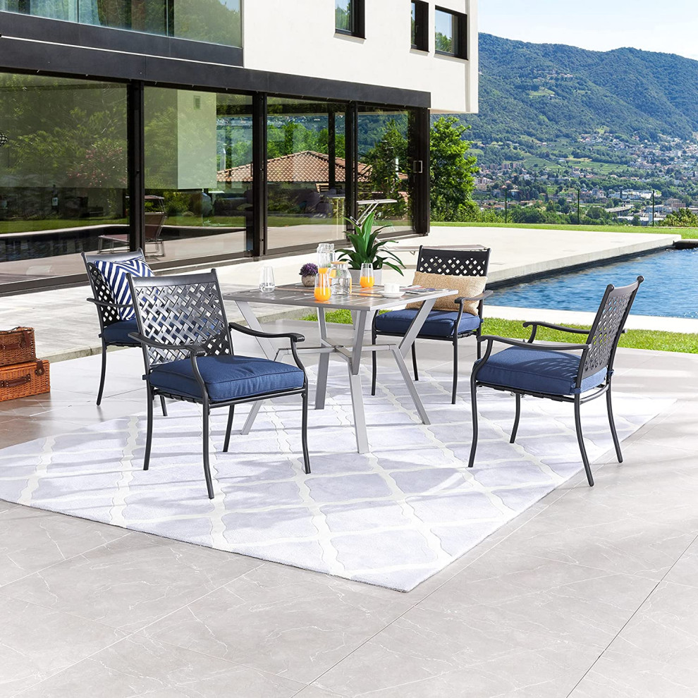 5 Pieces Patio Dining Set  Padded Chairs and Gray Table With Umbrella Hole   Transitional   Outdoor Dining Sets   by Decor Love  Houzz