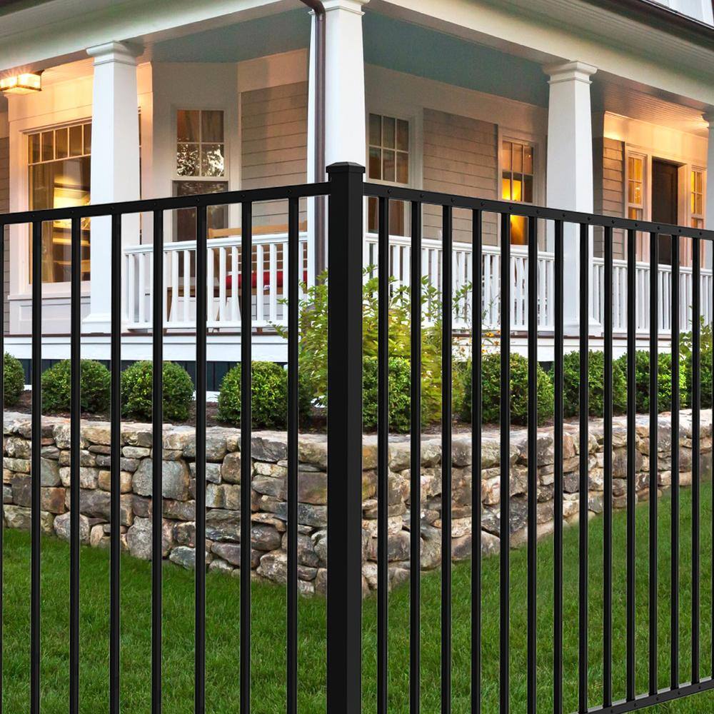 FORGERIGHT Newtown 2 in. x 2 in. x 6 ft. Black Aluminum Fence EndGate Post with Flat Cap 862460