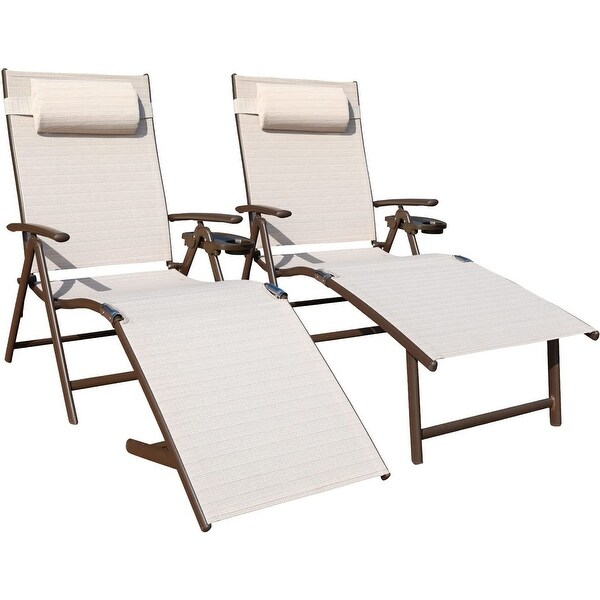 2-PC Chaise Lounge Outdoor Folding Reclining Adjustable Patio Chair