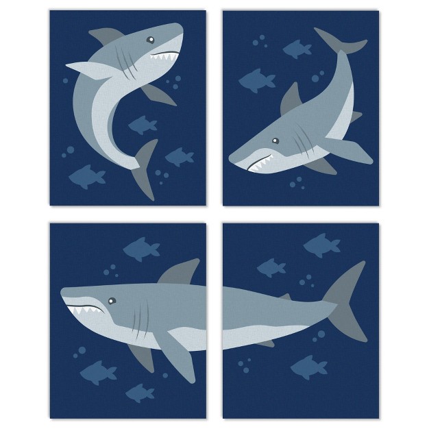 Big Dot Of Happiness Shark Zone Unframed Jawsome Ocean Kids Room Linen Paper Wall Art Set Of 4 Artisms 8 X 10 Inches