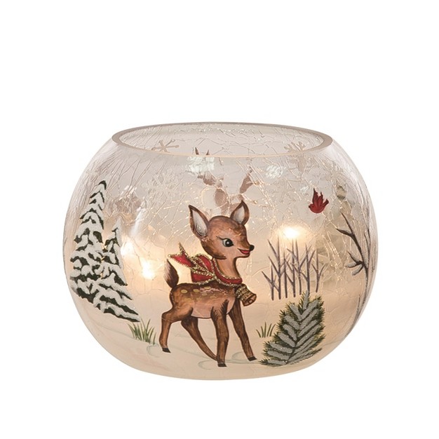 Transpac Glass 6 In Multicolor Christmas Light Up Retro Reindeer Globe Decor