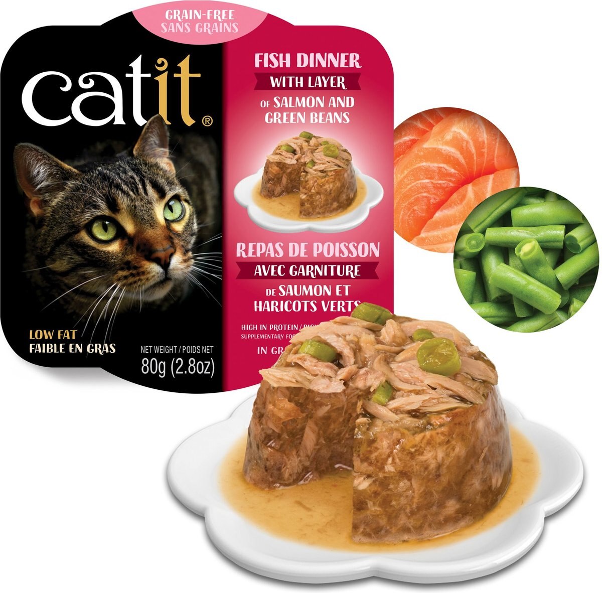 Catit Dinner Ocean Fish w/Salmon and Green Beans Cat Wet Food， 2.8-oz can