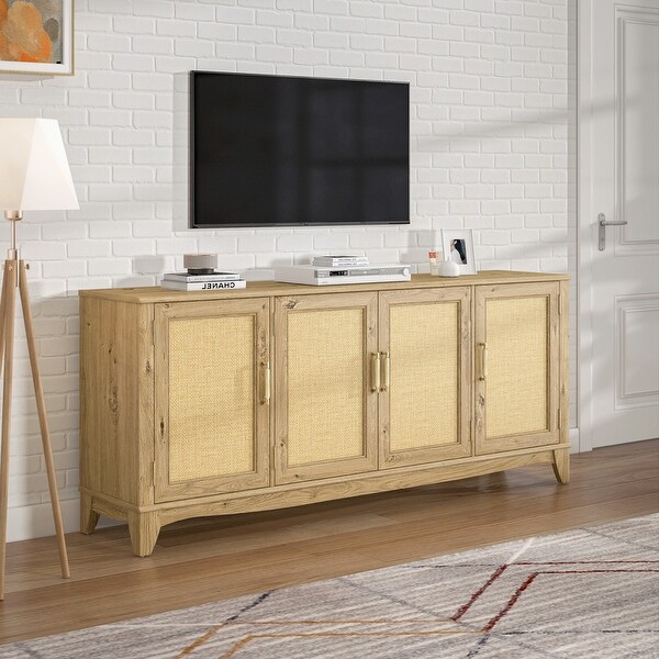 71 in. Natural Wood TV Stand for TVs up to 80 in. with Storage