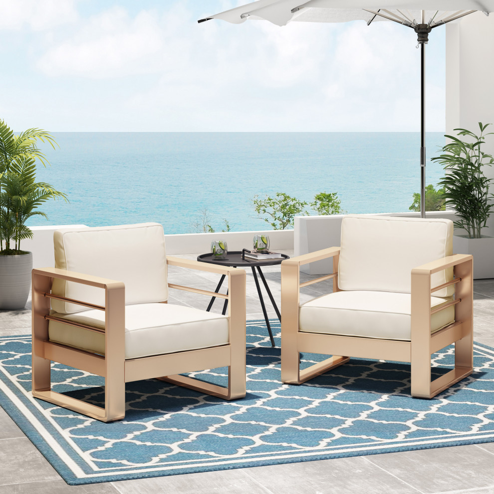 Gadd Outdoor Aluminum Club Chair with Cushions   Contemporary   Outdoor Lounge Chairs   by GDFStudio  Houzz